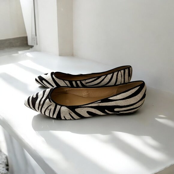 Talbots Zebra Print Pointed Toe Flats | Size 7.5 | Leather & Fur | Made in Brazi - Picture 4 of 9